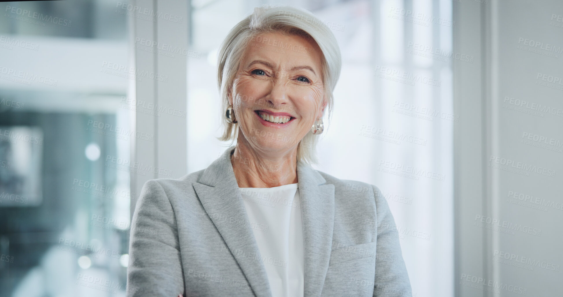 Buy stock photo Smile, office and portrait of mature woman with positive attitude for leadership in legal career. Happy, confident and female attorney ceo  from Canada with pride for corporate law in workplace.