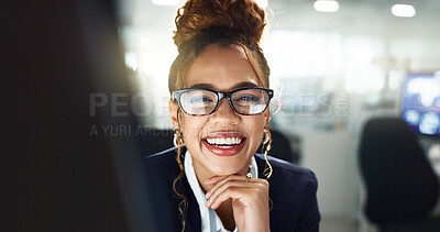 Buy stock photo Portrait, office and business woman on computer for online project, proposal and research. Corporate, professional and person on pc monitor for internet, website and planning for consulting career