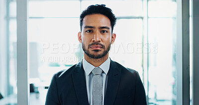 Buy stock photo Portrait, business and Asian man in office for corporate career, job or employee work at company. Face, professional or confident financial broker, entrepreneur or male person in suit in Singapore