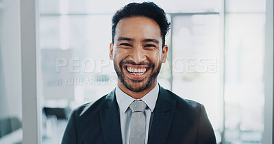 Buy stock photo Portrait, business and man in workplace, smile and professional with corporate job, accountant and confident. Face, headshot and employee in finance with consulting agency and career ambitions office