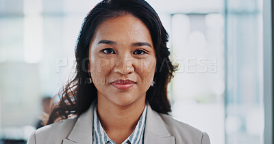 Buy stock photo Confident, portrait and businesswoman in office for pride, leadership and expert in corporate workplace. Woman, finance manager and ambition in career for success, growth and opportunity in Indonesia