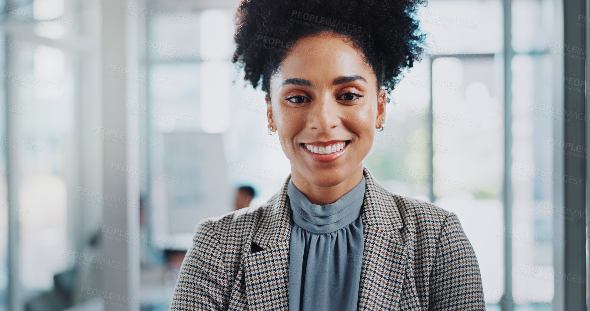 Buy stock photo Portrait, insurance agent and business woman in office for career, job and work at company in workplace. Face, happy professional and confident entrepreneur, employee and female person in Brazil.