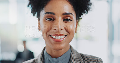 Buy stock photo Portrait, smile and business woman in office for career, job or employee work at company in workplace. Face, happy professional and confident insurance agent, entrepreneur or female person in Brazil.