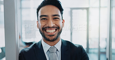 Buy stock photo Portrait, business and man in office, smile and professional with corporate job, accountant and confident. Face, happy employee or financial advisor with consulting agency, career ambition with pride