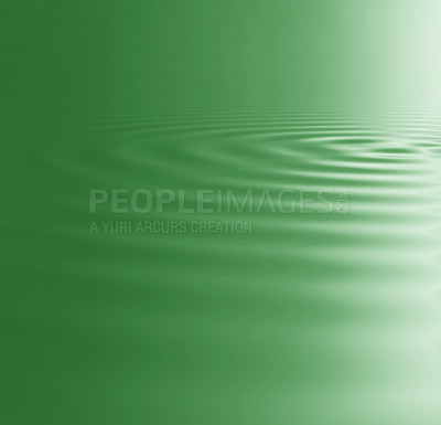 Buy stock photo Waves, ripple and green with water drop pattern with mockup for 3d, digital and texture. Environment, design and futuristic with liquid in background for abstract, sustainability and art deco graphic