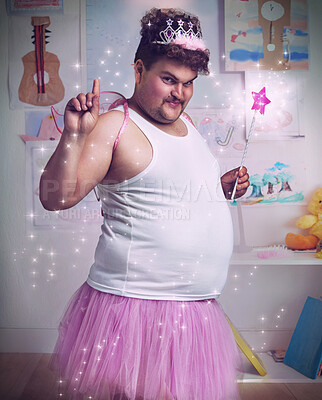 Buy stock photo An overweight man dressed as the tooth fairy