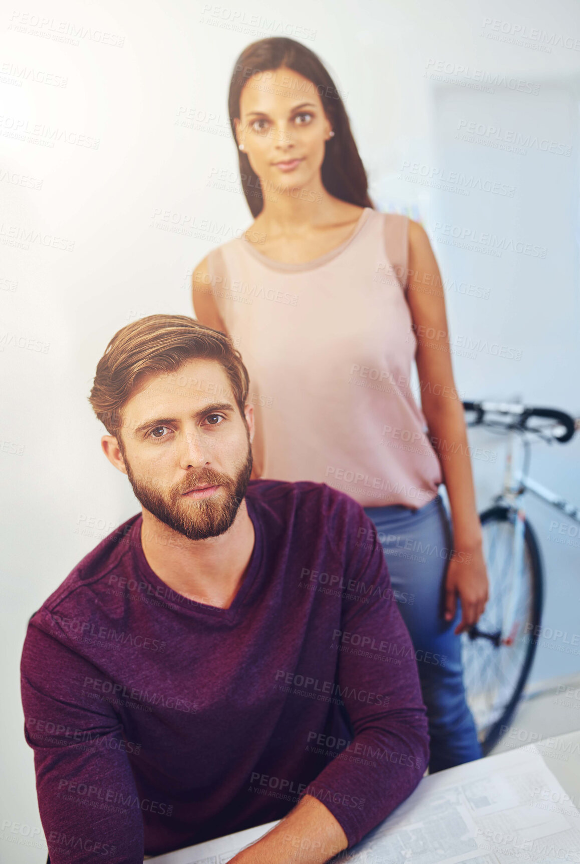 Buy stock photo Cropped portrait of two young architects in their office