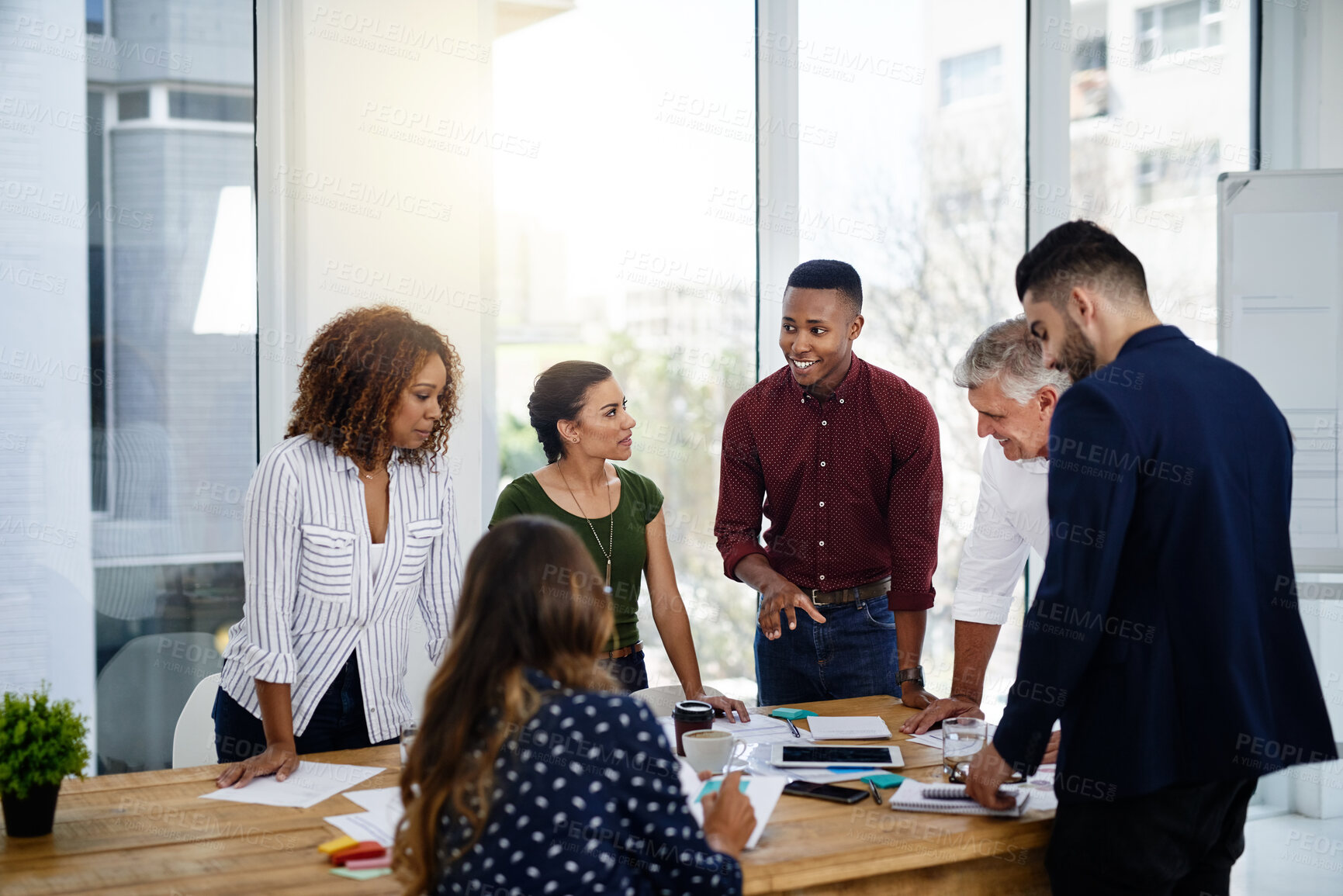 Buy stock photo Boardroom, collaboration and meeting with group of business people in office together for training workshop. Coaching, seminar and workshop with employee team in workplace for upskill development