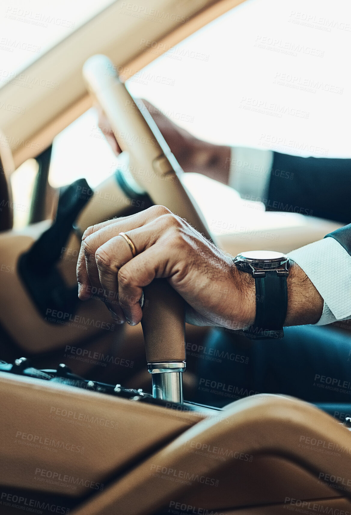 Buy stock photo Cropped shot of an unrecognizable man driving