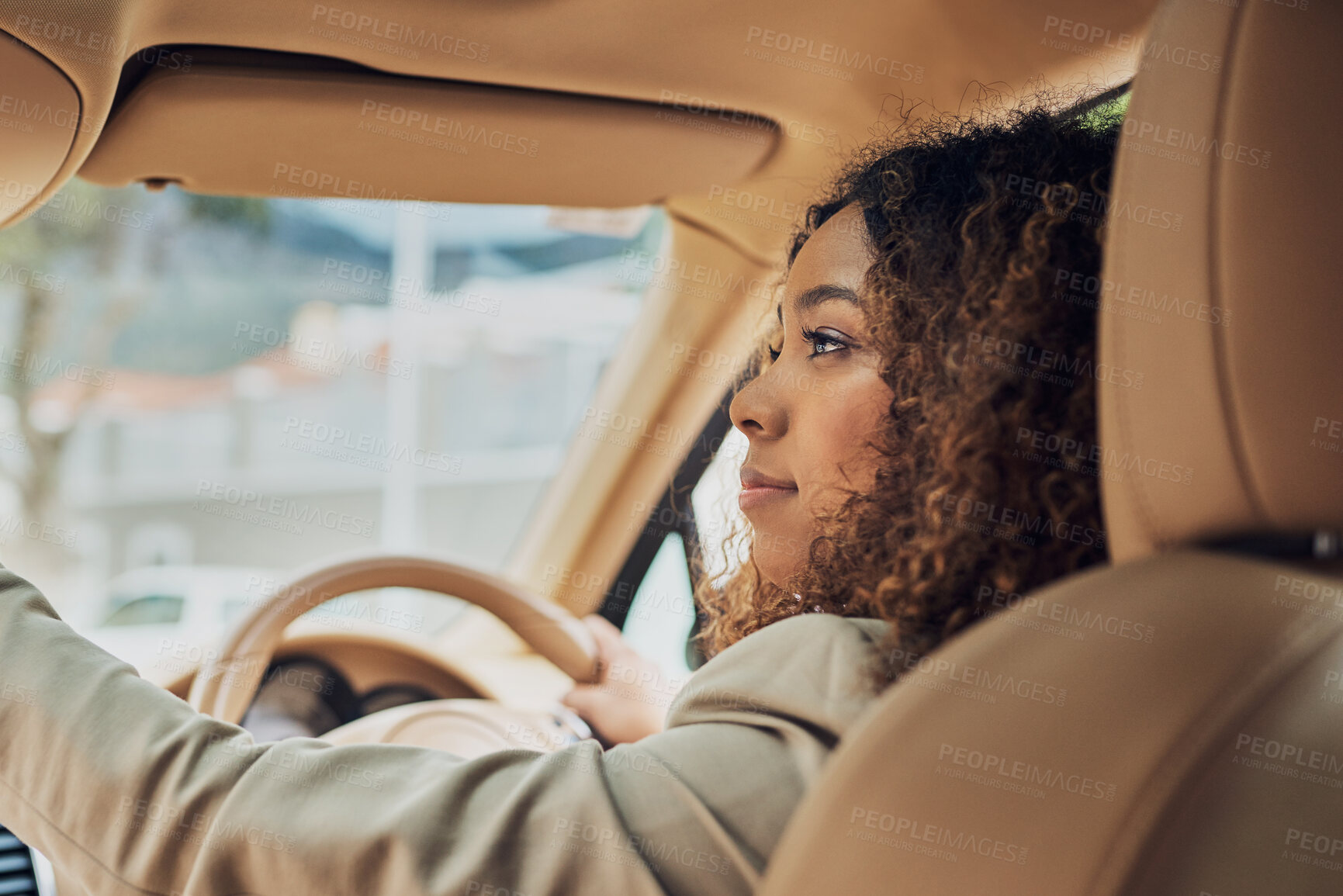 Buy stock photo Shot of an attractive businesswoman on her morning commute