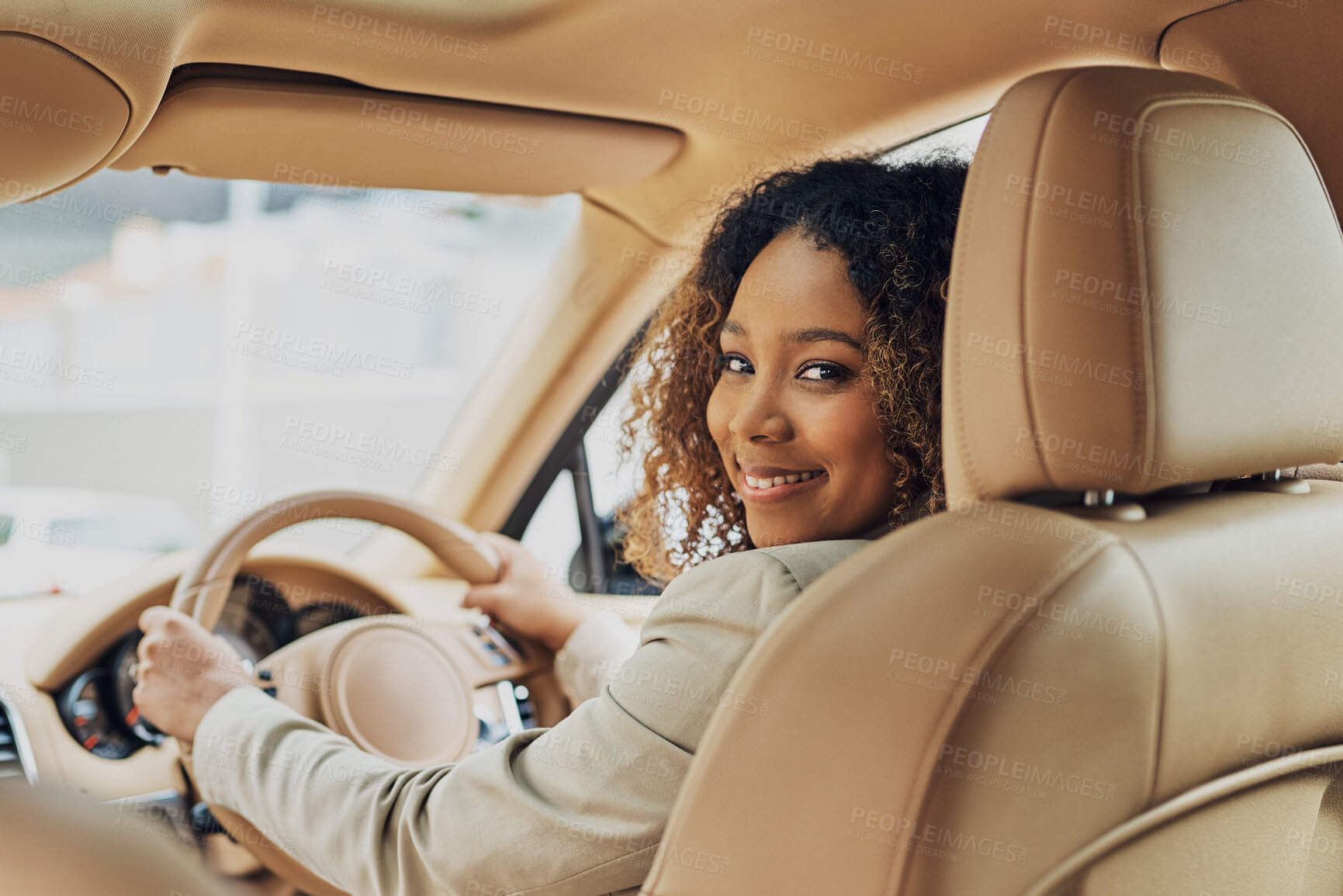 Buy stock photo Shot of an attractive businesswoman on her morning commute