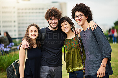 Buy stock photo Portrait of a college students outside