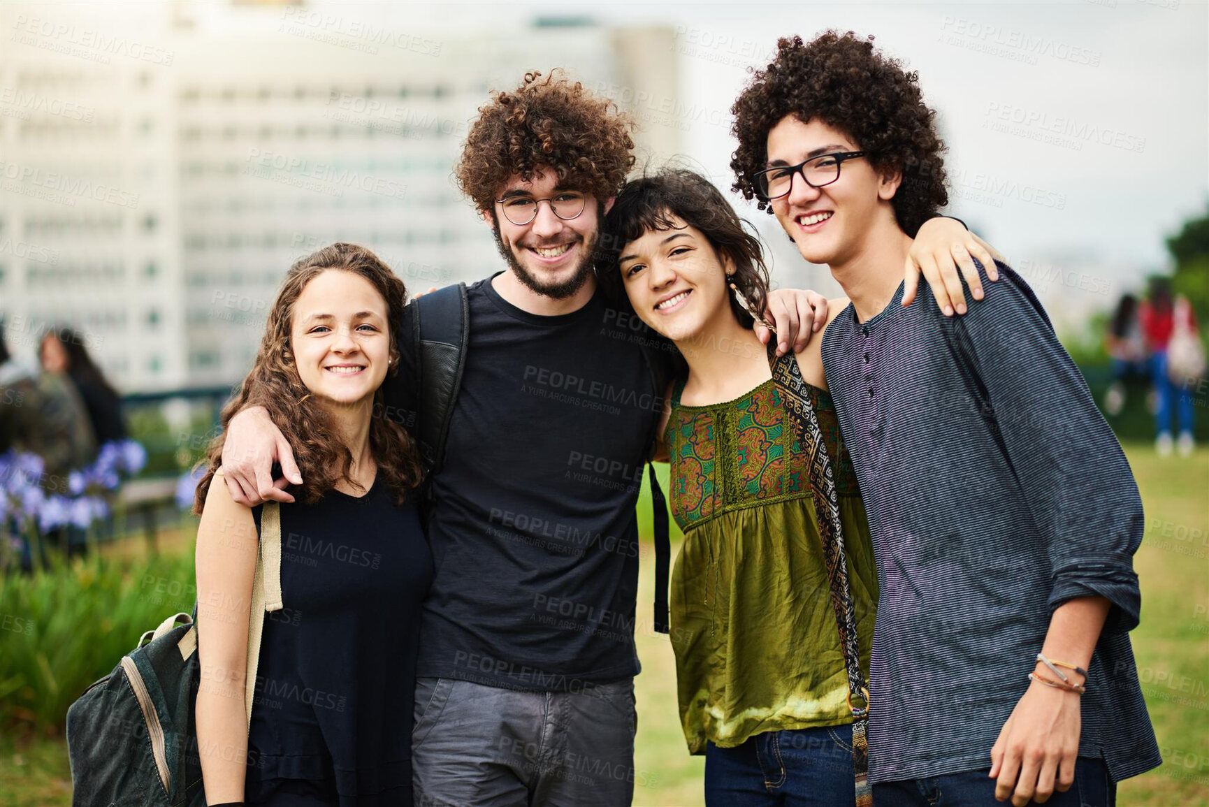 Buy stock photo Portrait of a college students outside