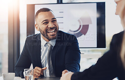 Buy stock photo Business people, charts and man in meeting, planning and brainstorming for company income results. Staff, employees and coworkers with branch manager, teamwork and graphs with feedback and review