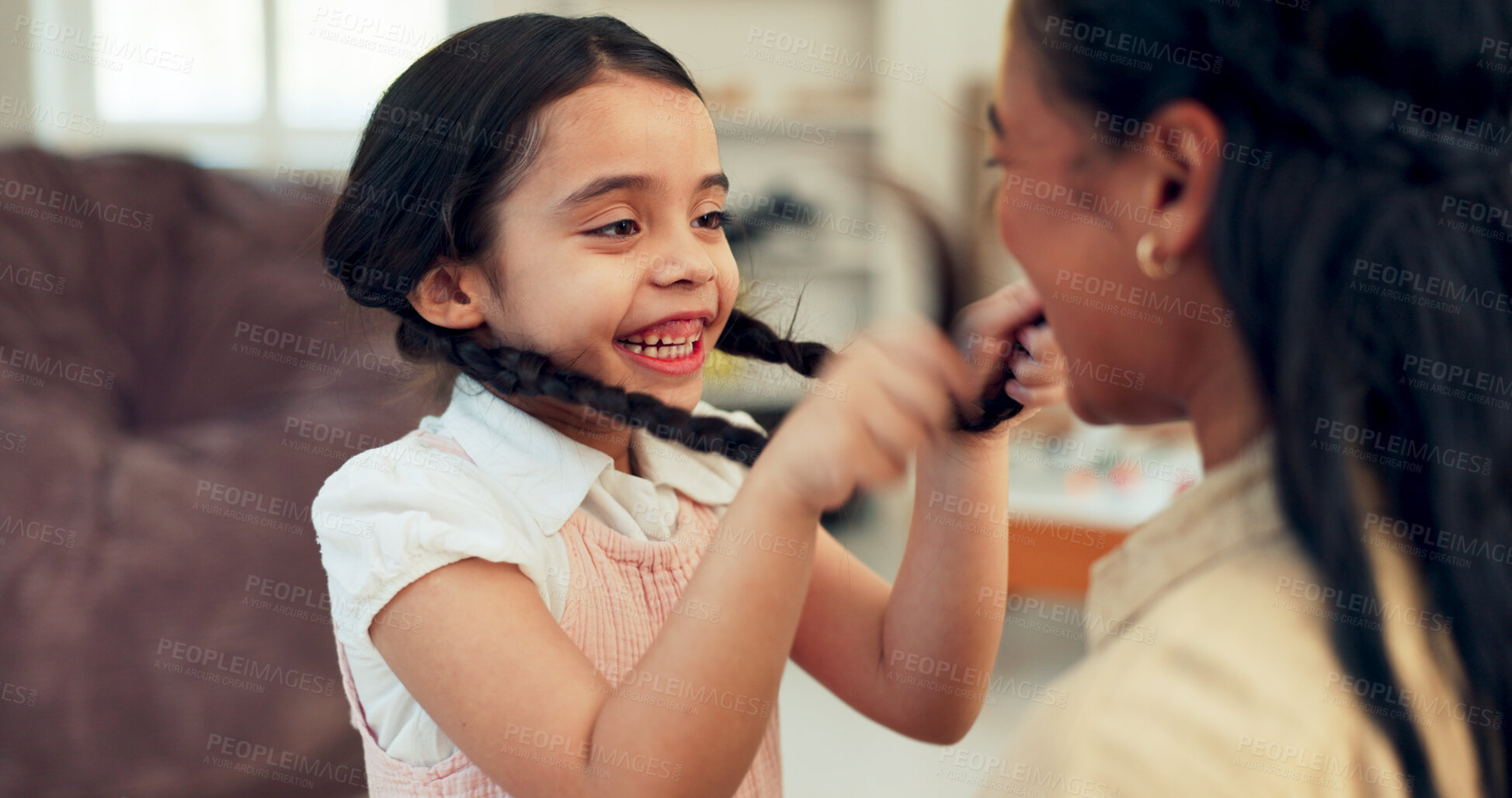 Buy stock photo Psychologist, child and play with therapy for mental health in clinic with communication, discussion and happy. Therapist, girl and consultation with progress, listening and treatment in office