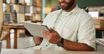 Man, logistics and tablet for ecommerce small business, online shopping and app for transport service in office. Entrepreneur guy, tech and check inventory for dropshipping, cargo and export startup
