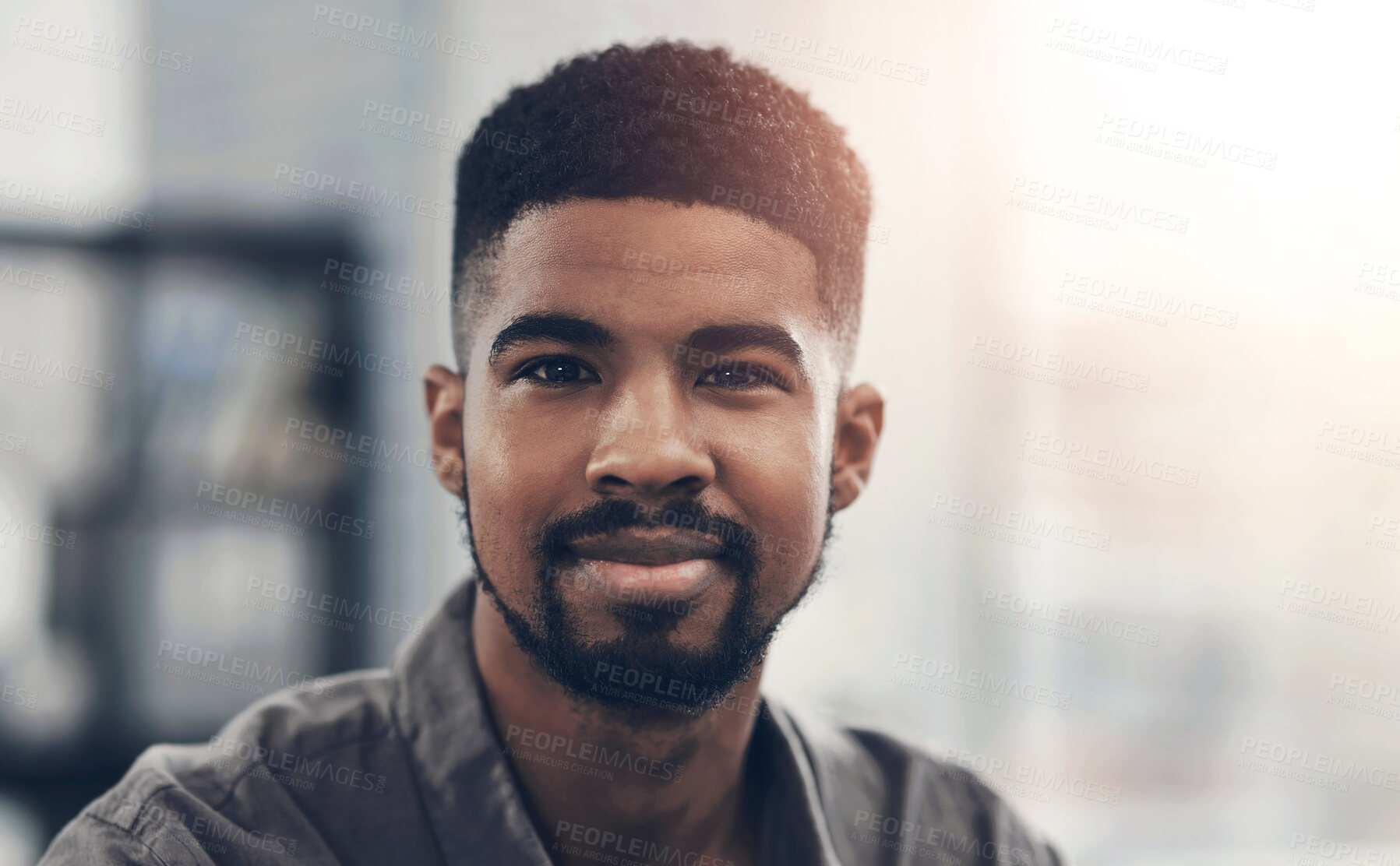 Buy stock photo Portrait, business and creative black man in office for career, job opportunity or worker at startup. Face, confidence and African professional, entrepreneur or content writer in enterprise in Rwanda