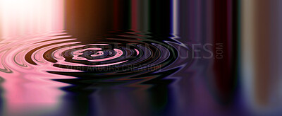 Buy stock photo Abstract, ripple and purple with water, pattern and background for digital texture. Environment, reflection and futuristic with waves, liquid and art deco for dynamic flow and visual light glow