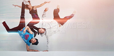 Buy stock photo Portrait of a group of young hip hop dancers showing different dancing poses