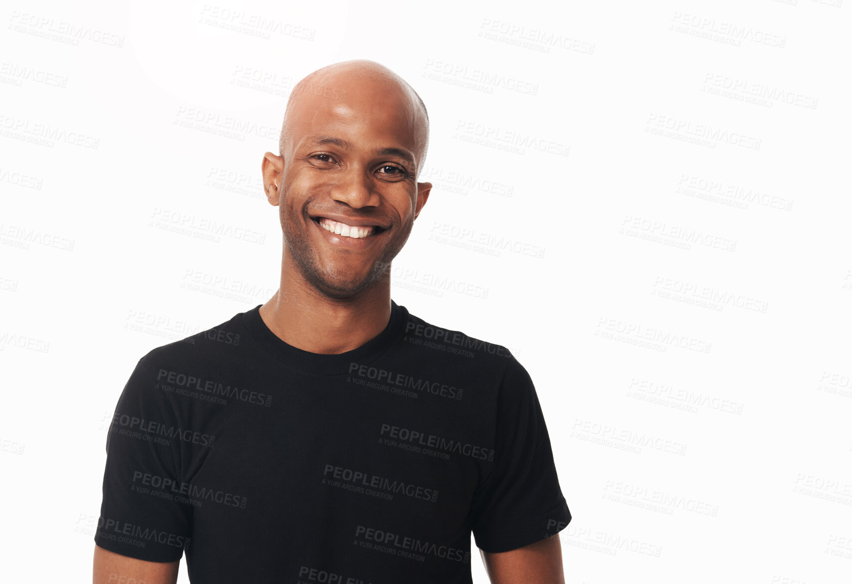 Buy stock photo Portrait, smile and black man in studio for business, creative job and opportunity on white background, Face, confident and happy worker, startup employee and event planner or coordinator in Kenya