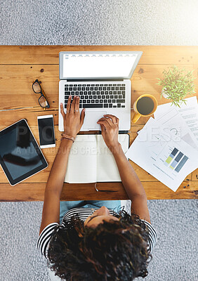 Buy stock photo Shot of an unrecognizable woman working from home