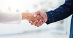 Business people, office and handshake for welcome or meeting, b2b partnership and agreement for proposal. Closeup, shaking hands and thank you for onboarding opportunity, promotion and career deal.