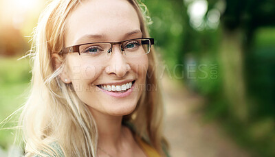 Buy stock photo Portrait of an attractive young woman in nature