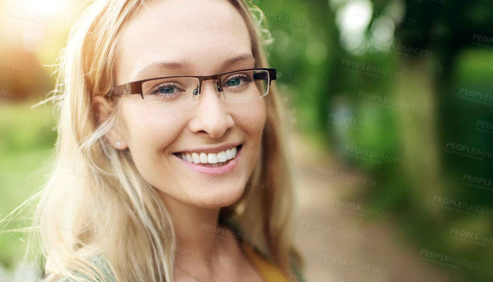 Buy stock photo Portrait of an attractive young woman in nature