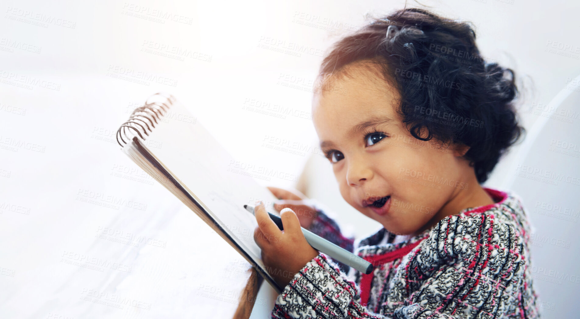 Buy stock photo Shot of a cute little girl at home