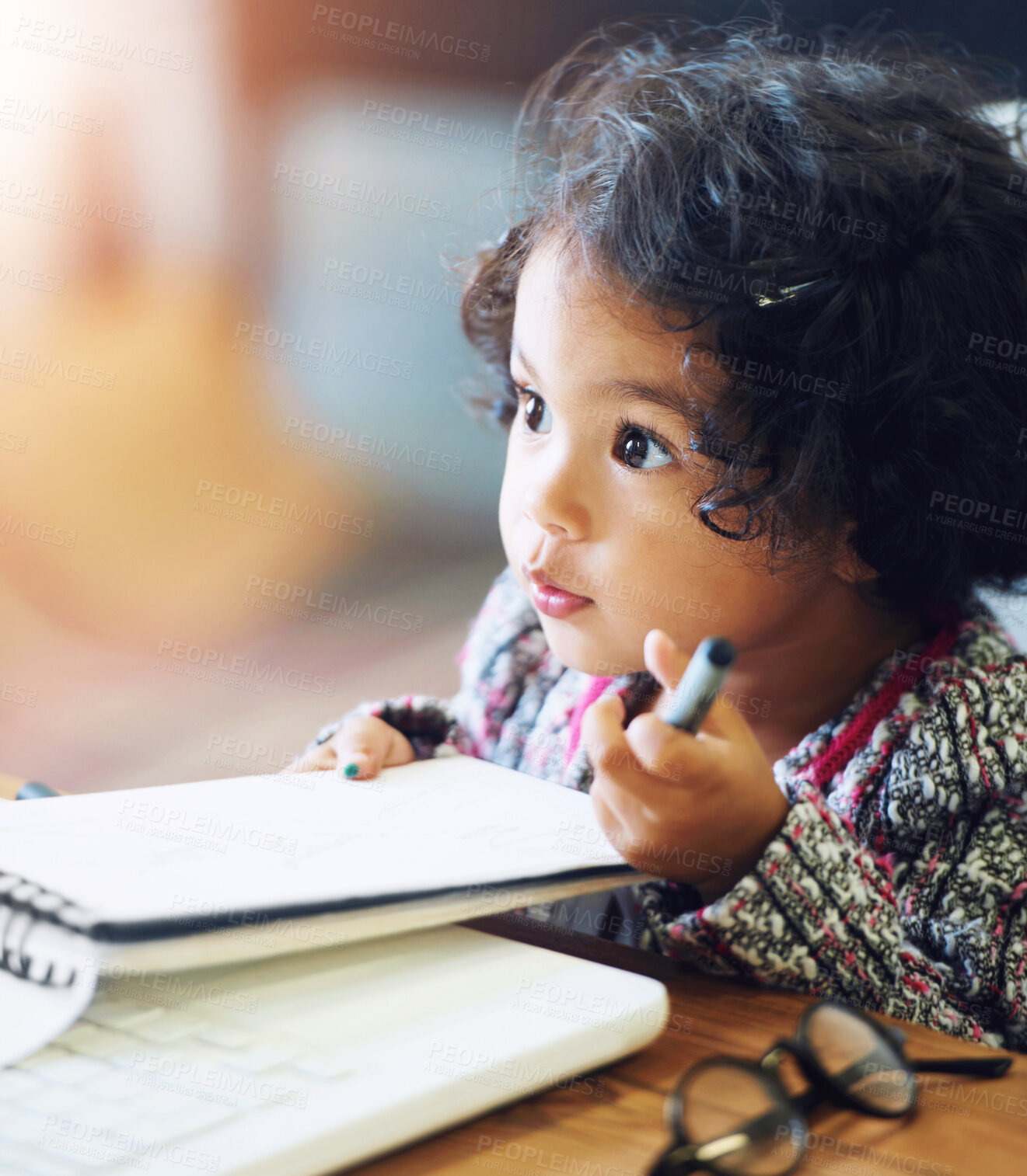 Buy stock photo Shot of a cute little girl at home