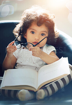 Buy stock photo Shot of a cute little girl at home