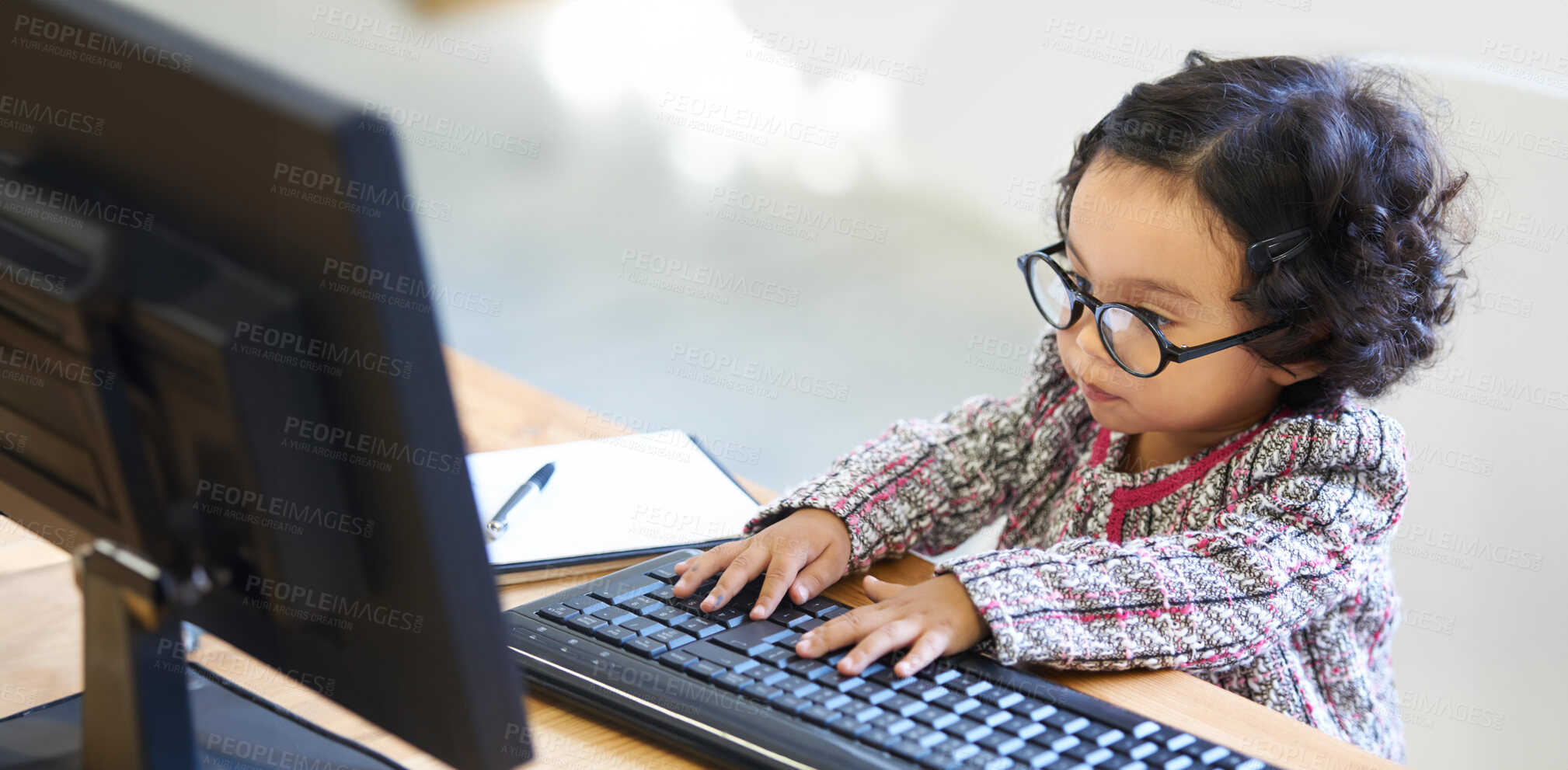 Buy stock photo Shot of a cute little girl at home