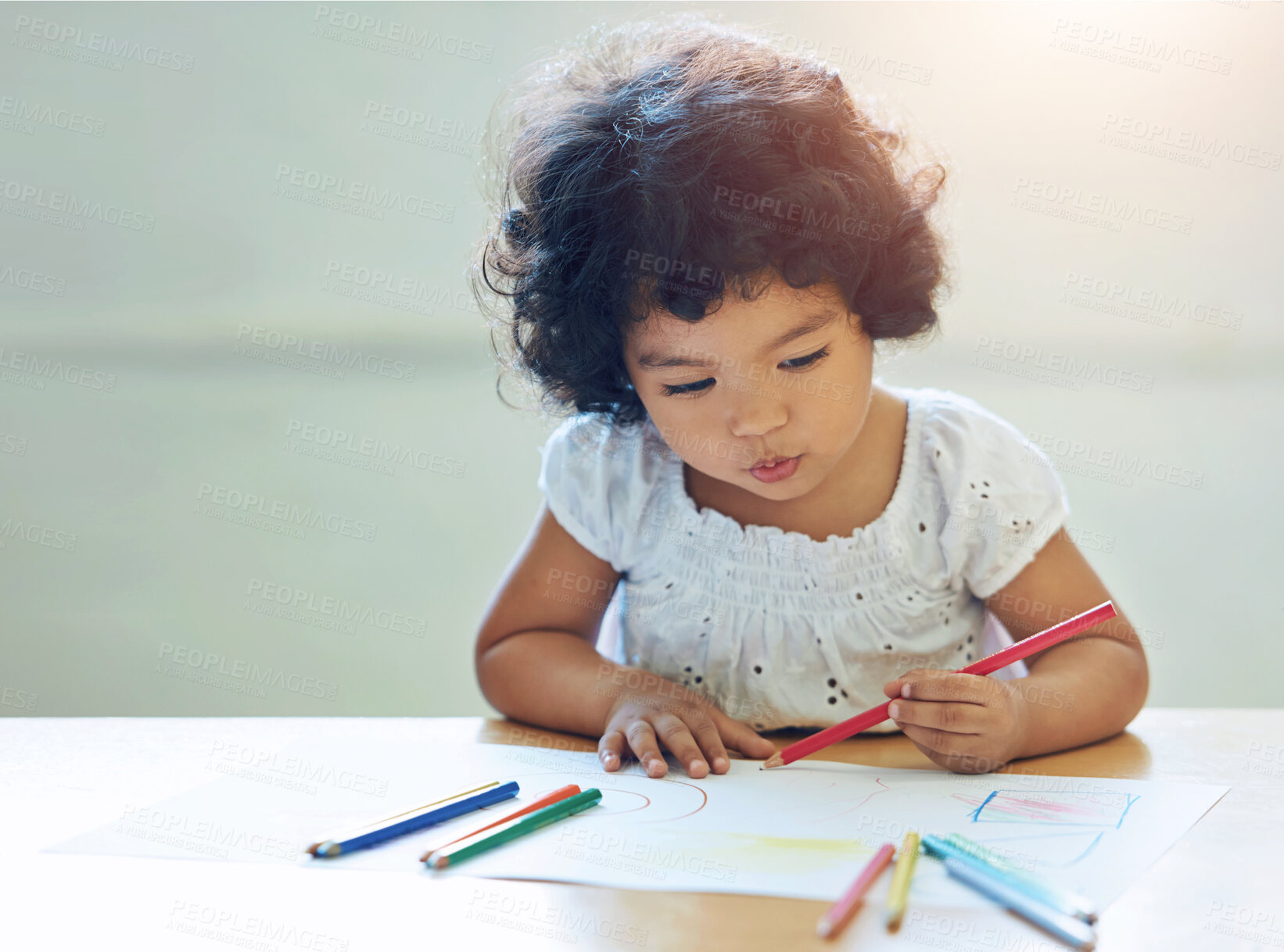 Buy stock photo Shot of a cute little girl at home