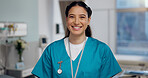 Nurse, portrait and pride in hospital for healthcare, confidence and professional. Doctor assistant, happy and trust in gynecology clinic for wellness, medicine and government services in Brazil