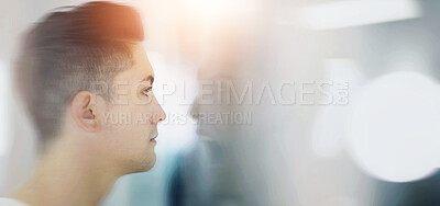 Buy stock photo Young man looking at a screaming reflection of himself