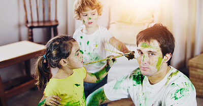 Buy stock photo Shot of a dad being painted by his children