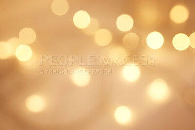 Buy stock photo Gold, abstract and light with bokeh on background for confetti shine, creativity and celebration. Yellow, glow and wallpaper with pattern of sparkle for Christmas party, December and festive event