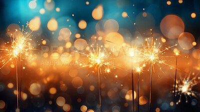 Buy stock photo Sparklers, bokeh lights, festive and dazzling. Glowing, vibrant and celebration-inspired design for events, photography and creative expressions. On a lively canvas with a touch of magical radiance.