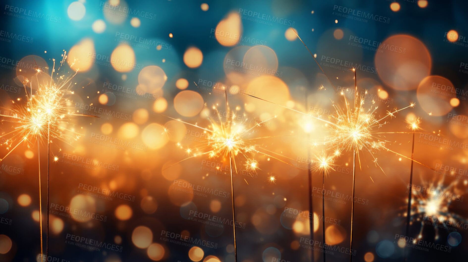 Buy stock photo Sparklers, bokeh lights, festive and dazzling. Glowing, vibrant and celebration-inspired design for events, photography and creative expressions. On a lively canvas with a touch of magical radiance.