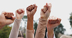 Fist, hands and people with diversity, outdoor and motivation  or team building together for support, celebration and solidarity. Collaboration, ready for sport or teamwork with community and group