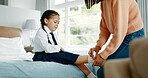 School, dressing and mom with child in bedroom getting ready for education, learning and classes. Family, morning routine and happy mother with girl prepare with tie, uniform and shoes for academy