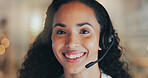 Customer support, call center and portrait of woman with smile for online agent, communication and help. Office, happy and person with headset for contact, crm service and consulting in New Zealand