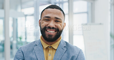 Buy stock photo Smile, corporate and portrait of business man with company pride, confidence and happy. Entrepreneur, professional consultant and face of person in office for career, job opportunity and working