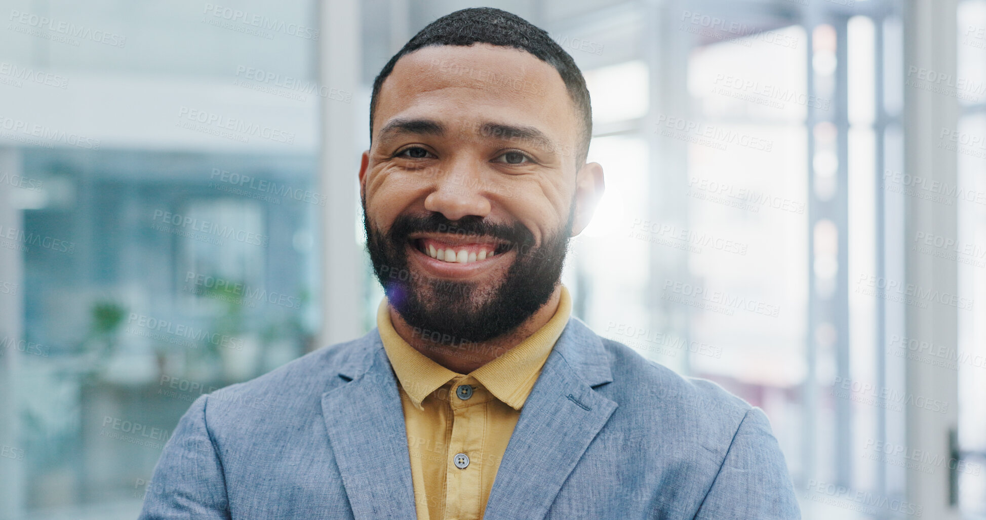 Buy stock photo Happy, corporate and portrait of business man with company pride, confidence and smile. Entrepreneur, professional consultant and face of person in office for career, job opportunity and working