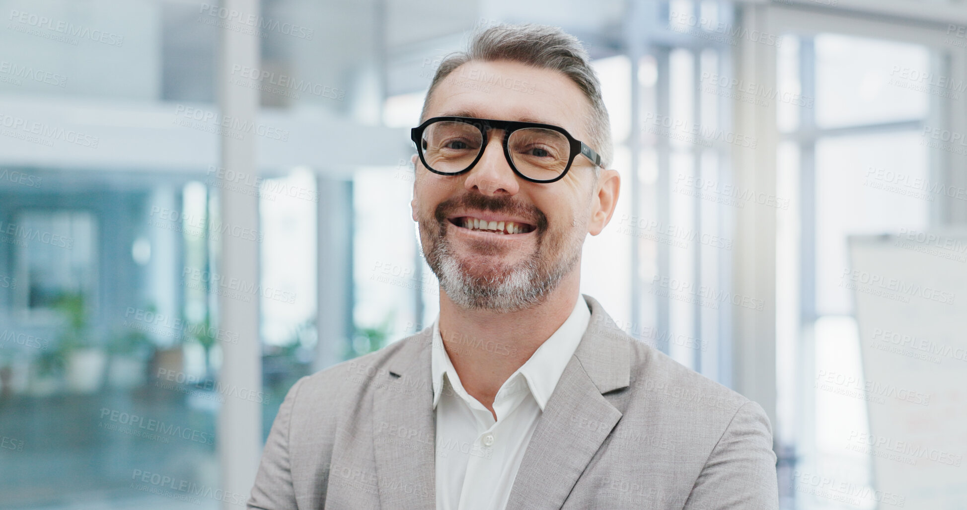 Buy stock photo Happy, professional and portrait of business man with company pride, confidence and smile. Entrepreneur, corporate consultant and face of person in office for career, job opportunity and working