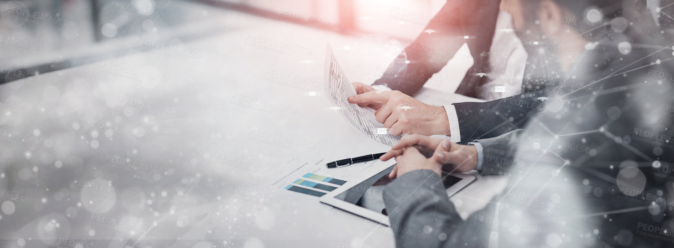 Buy stock photo High angle shot of a group of businesspeople meeting in the boardroom