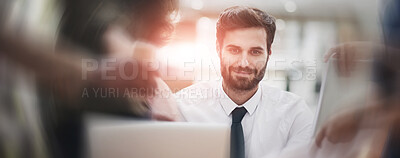 Buy stock photo Portrait of a young businessman looking calm in a demanding office environment