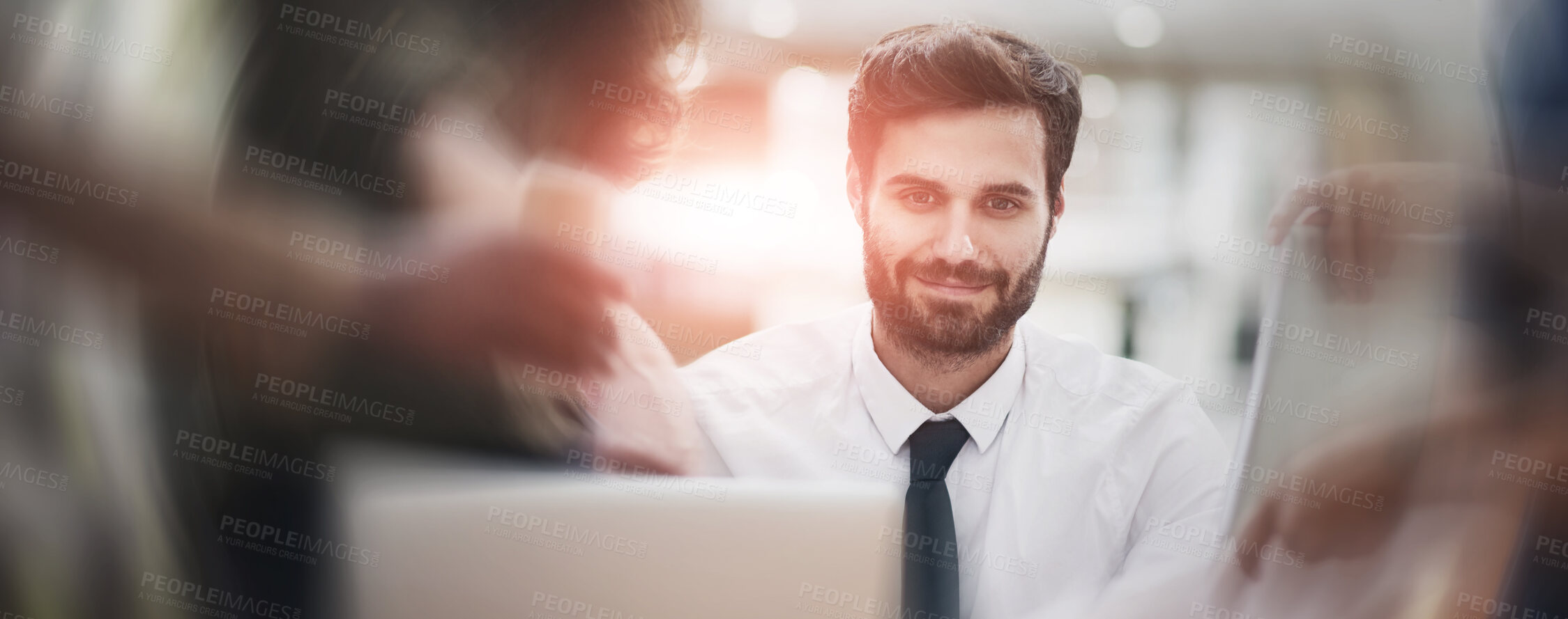 Buy stock photo Portrait of a young businessman looking calm in a demanding office environment