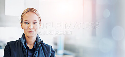Buy stock photo Tablet, manager and portrait of woman in factory for manufacturing, networking and inventory. Distribution, industrial and technology with employee in warehouse for inspection, export and storage