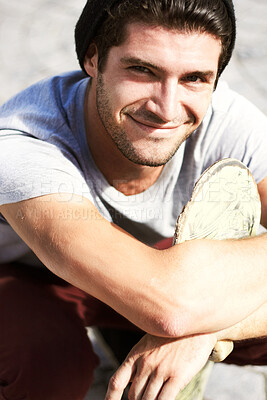 Buy stock photo Portrait of a young man showing off his beautiful Art Nouveau style tattoo